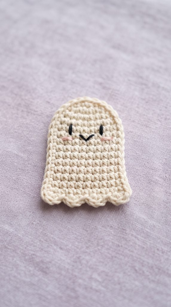 Ivory, black, and pink yarn with tools for a crochet ghost appliqué.