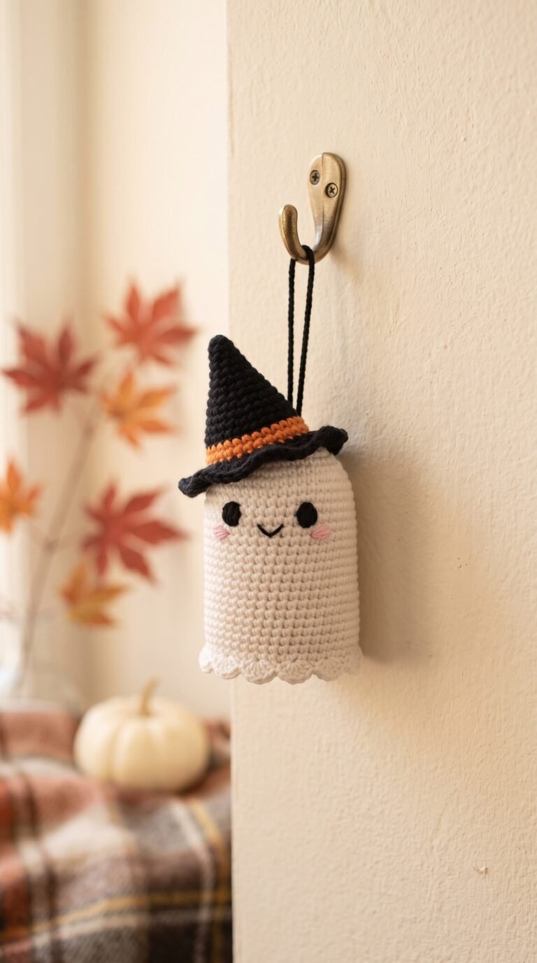 Crochet Ghost Ornament Pattern With a Cute Witch Hat